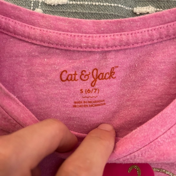 Lot of 2 Cat & Jack Kids Flamingo and Rainbow T-Shirts - Pink and Purple 6/7 - Picture 2 of 6